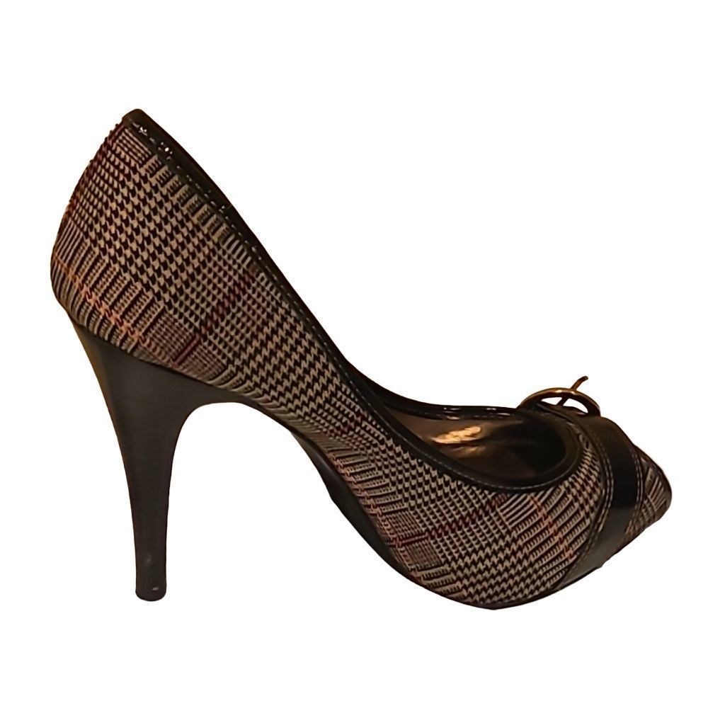 Steve Madden Brown Plaid Leather Round Toe Stiletto 4in Heel sz 7.5